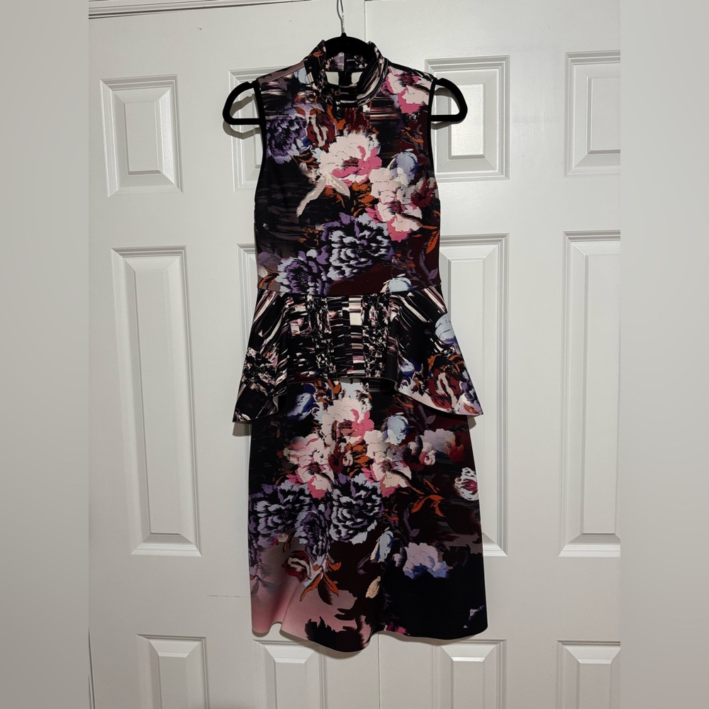 Clover Canyon Black and Pink Peplum Midi Dress